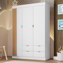 Guarda Roupa Infantil Ayla 3 Portas e 4 Gavetas Branco Acetinado - Phoenix Baby Guarda Roupa Infantil Ayla 3 Portas e 4 Gavetas Branco Acetinado - Phoenix Baby