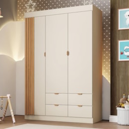 Guarda Roupa Infantil Ayla 3 Portas e 4 Gavetas Off White Acetinado - Phoenix Baby Guarda Roupa Infantil Ayla 3 Portas e 4 Gavetas Off White Acetinado - Phoenix Baby