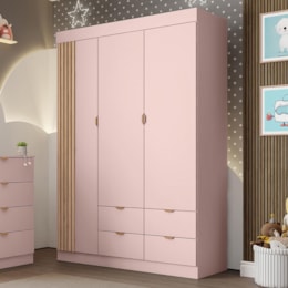Guarda Roupa Infantil Ayla 3 Portas e 4 Gavetas Rosê Acetinado - Phoenix Baby