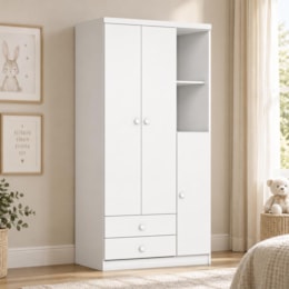 Guarda Roupa Infantil Bala de Menta 3 Portas e 2 Gavetas Branco - Móveis Henn