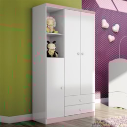 Guarda Roupa Infantil Bala de Menta 3 Portas e 2 Gavetas Flex Branco/Rosa Chá - Móveis Henn  Guarda Roupa Infantil Bala de Menta 3 Portas e 2 Gavetas Flex Branco/Rosa Chá - Móveis Henn