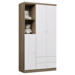 Guarda Roupa Infantil Bala de Menta 3 Portas e 2 Gavetas Rústico/Branco - Móveis Henn Guarda Roupa Infantil Bala de Menta 3 Portas e 2 Gavetas Rústico/Branco - Móveis Henn