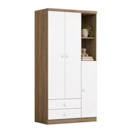Guarda Roupa Infantil Bala de Menta 3 Portas e 2 Gavetas Rústico/Branco - Móveis Henn