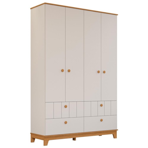 Guarda Roupa Infantil Biscoito 4 Portas e 4 Gavetas Off White/Nature - Permóbili Baby