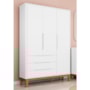 Guarda Roupa Infantil Boom Classic 3 Portas e 3 Gavetas Branco Fosco com Pés Amadeirado - Reller Móveis