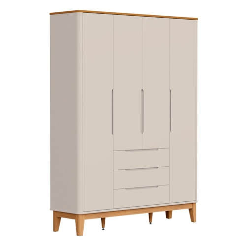 Guarda Roupa Infantil Boom Classic 4 Portas e 3 Gavetas Areia Fosco/Savana com Pés Amadeirado - Reller Móveis 