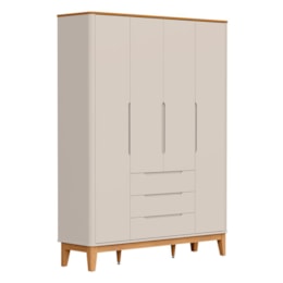 Guarda Roupa Infantil Boom Classic 4 Portas e 3 Gavetas Areia Fosco/Savana com Pés Amadeirado - Reller Móveis  Guarda Roupa Infantil Boom Classic 4 Portas e 3 Gavetas Areia Fosco/Savana com Pés Amadeirado - Reller Móveis