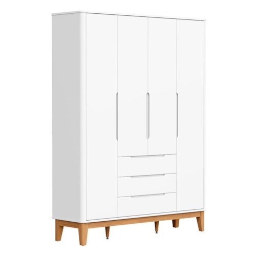 Guarda Roupa Infantil Boom Classic 4 Portas e 3 Gavetas Branco Fosco com Pés Amadeirado - Reller Móveis