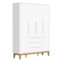 Guarda Roupa Infantil Boom Classic 4 Portas e 3 Gavetas Branco Fosco com Pés Amadeirado - Reller Móveis