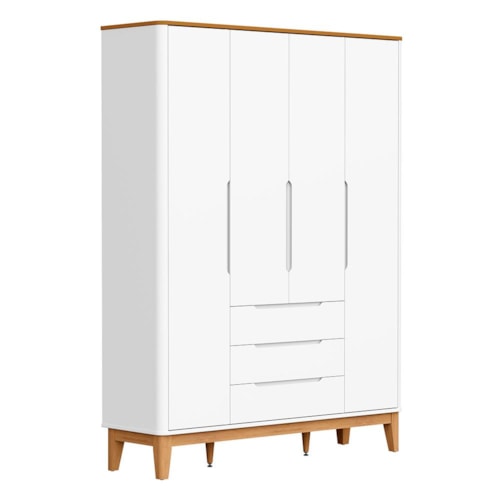 Guarda Roupa Infantil Boom Classic 4 Portas e 3 Gavetas Branco Fosco/Savana com Pés Amadeirado - Reller Móveis 