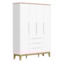 Guarda Roupa Infantil Boom Classic 4 Portas e 3 Gavetas Branco Fosco/Savana com Pés Amadeirado - Reller Móveis 