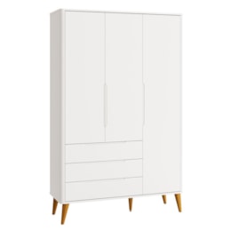 Guarda Roupa Infantil Boom Retrô 3 Portas e 3 Gavetas Branco Fosco com Pés Amadeirado - Reller Móveis Guarda Roupa Infantil Boom Retrô 3 Portas e 3 Gavetas Branco Fosco com Pés Amadeirado - Reller Móveis