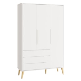 Guarda Roupa Infantil Boom Retrô 3 Portas e 3 Gavetas Branco Fosco com Pés Madeira Natural - Reller Móveis  Guarda Roupa Infantil Boom Retrô 3 Portas e 3 Gavetas Branco Fosco com Pés Madeira Natural - Reller Móveis