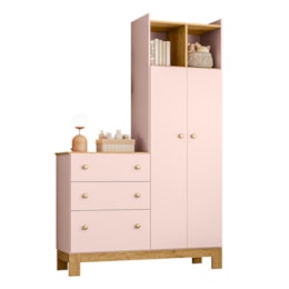Guarda Roupa Infantil com Cômoda Flora 2 Portas Rosa Acetinado - Qmovi
