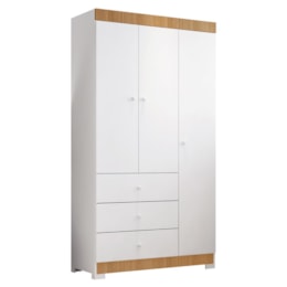 Guarda Roupa Infantil Duda 3 Portas e 3 Gavetas Branco/Carvalho - Phoenix Baby