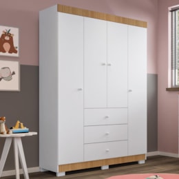 Guarda Roupa Infantil Duda 4 Portas e 3 Gavetas Branco/Carvalho - Phoenix Baby