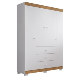 Guarda Roupa Infantil Duda 4 Portas e 3 Gavetas Branco/Carvalho - Phoenix Baby