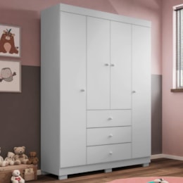 Guarda Roupa Infantil Duda 4 Portas e 3 Gavetas Branco - Phoenix Baby Guarda Roupa Infantil Duda 4 Portas e 3 Gavetas Branco - Phoenix Baby