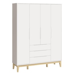 Guarda Roupa Infantil Elfe Classic 4 Portas Branco Fosco com Pés Madeira Natural - Reller Móveis  Guarda Roupa Infantil Elfe Classic 4 Portas Branco Fosco com Pés Madeira Natural - Reller Móveis