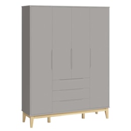 Guarda Roupa Infantil Elfe Classic 4 Portas Cinza Fosco com Pés Madeira Natural - Reller Móveis  Guarda Roupa Infantil Elfe Classic 4 Portas Cinza Fosco com Pés Madeira Natural - Reller Móveis