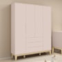 Guarda Roupa Infantil Elfe Classic 4 Portas Rosa Fosco com Pés Madeira Natural - Reller Móveis