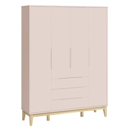 Guarda Roupa Infantil Elfe Classic 4 Portas Rosa Fosco com Pés Madeira Natural - Reller Móveis  Guarda Roupa Infantil Elfe Classic 4 Portas Rosa Fosco com Pés Madeira Natural - Reller Móveis