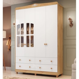 Guarda Roupa Infantil Elô 4 Portas com Janelas e 4 Gavetas Branco Brilho/Amêndoa - Móveis Peroba Guarda Roupa Infantil Elô 4 Portas com Janelas e 4 Gavetas Branco Brilho/Amêndoa - Móveis Peroba