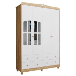 Guarda Roupa Infantil Elô 4 Portas com Janelas e 4 Gavetas Branco Brilho/Amêndoa - Móveis Peroba