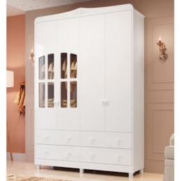 Guarda Roupa Infantil Elô 4 Portas com Janelas e 4 Gavetas Branco Brilho - Móveis Peroba Guarda Roupa Infantil Elô 4 Portas com Janelas e 4 Gavetas Branco Brilho - Móveis Peroba