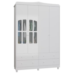 Guarda Roupa Infantil Elô 4 Portas com Janelas e 4 Gavetas Branco Brilho - Móveis Peroba