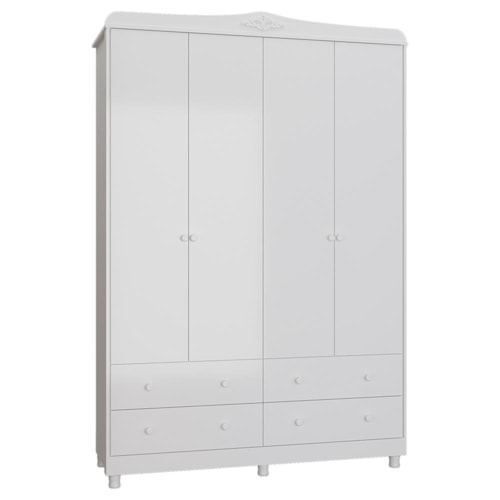 Guarda Roupa Infantil Elô 4 Portas e 4 Gavetas Branco Brilho - Móveis Peroba