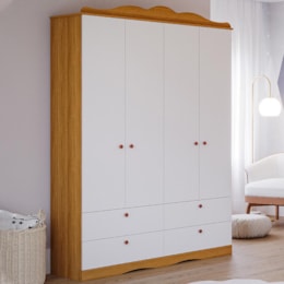 Guarda Roupa Infantil Encanto 4 Portas e 4 Gavetas Nature/Branco - Permóbili Baby  Guarda Roupa Infantil Encanto 4 Portas e 4 Gavetas Nature/Branco - Permóbili Baby