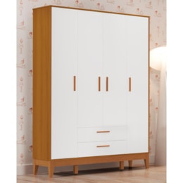 Guarda Roupa Infantil Flip 4 Portas e 2 Gavetas Branco Fosco/Savana - Reller Móveis