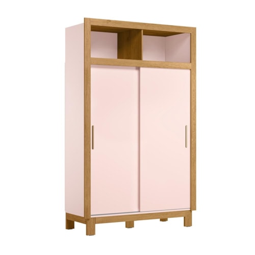 Guarda Roupa Infantil Flora 2 Portas de Correr Rosa Acetinado - Qmovi