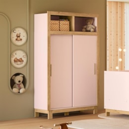 Guarda Roupa Infantil Flora 2 Portas de Correr Rosa Acetinado - Qmovi
