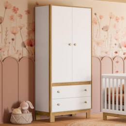Guarda Roupa Infantil Flora 2 Portas e 2 Gavetas Branco Acetinado - Qmovi