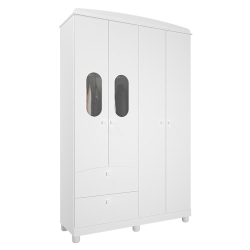 Guarda Roupa Infantil Fofura 4 Portas e 2 Gavetas Branco - Permóbili Baby