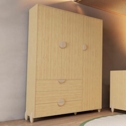Guarda Roupa Infantil Gracia 3 Portas e 3 Gavetas Naturale - Reller Móveis