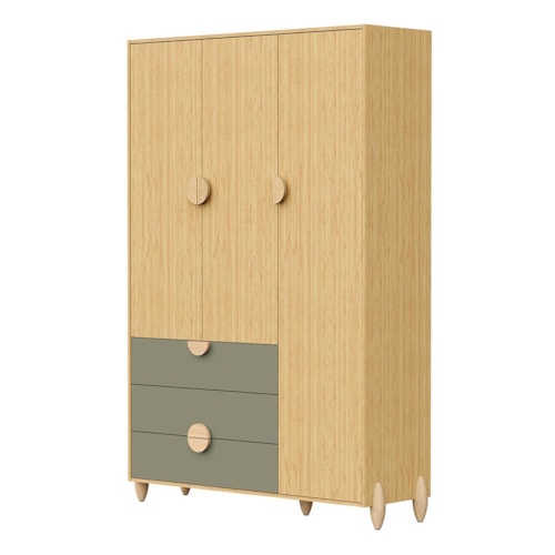 Guarda Roupa Infantil Gracia 3 Portas e 3 Gavetas Oliva/Naturale - Reller Móveis
