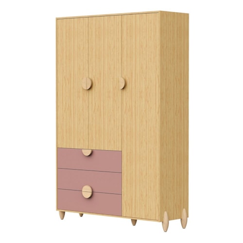 Guarda Roupa Infantil Gracia 3 Portas e 3 Gavetas Rosê/Naturale - Reller Móveis 