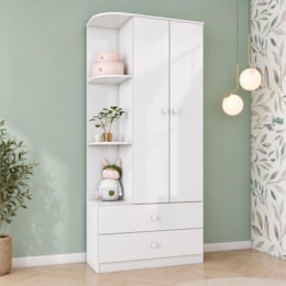 Guarda Roupa Infantil Labirinto 2 Portas e 2 Gavetas Branco - Móveis Henn