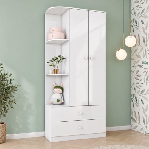 Guarda Roupa Infantil Labirinto 2 Portas e 2 Gavetas Branco - Móveis Henn