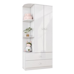 Guarda Roupa Infantil Labirinto 2 Portas e 2 Gavetas Branco - Móveis Henn