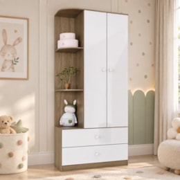 Guarda Roupa Infantil Labirinto 2 Portas e 2 Gavetas Rústico/Branco - Móveis Henn