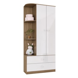 Guarda Roupa Infantil Labirinto 2 Portas e 2 Gavetas Rústico/Branco - Móveis Henn