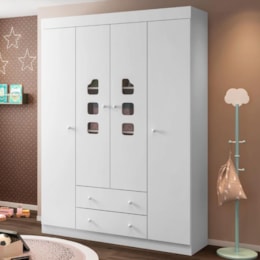 Guarda Roupa Infantil Lívia 4 Portas e 2 Gavetas Branco - Phoenix Baby   Guarda Roupa Infantil Lívia 4 Portas e 2 Gavetas Branco - Phoenix Baby