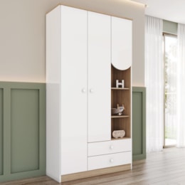 Guarda Roupa Infantil Magia 3 Portas e 2 Gavetas Branco/Jequitibá - Móveis Henn