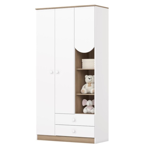 Guarda Roupa Infantil Magia 3 Portas e 2 Gavetas Branco/Jequitibá - Móveis Henn