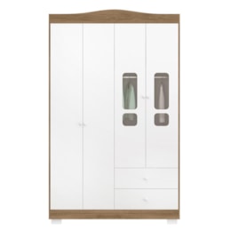 Guarda Roupa Infantil New Danny Plus 4 Portas e 2 Gavetas Branco/Mezzo - Reller Móveis Guarda Roupa Infantil New Danny Plus 4 Portas e 2 Gavetas Branco/Mezzo - Reller Móveis