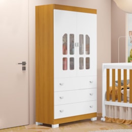 Guarda Roupa Infantil New Katatau 2 Portas e 3 Gavetas Branco Fosco/Savana - Reller Móveis